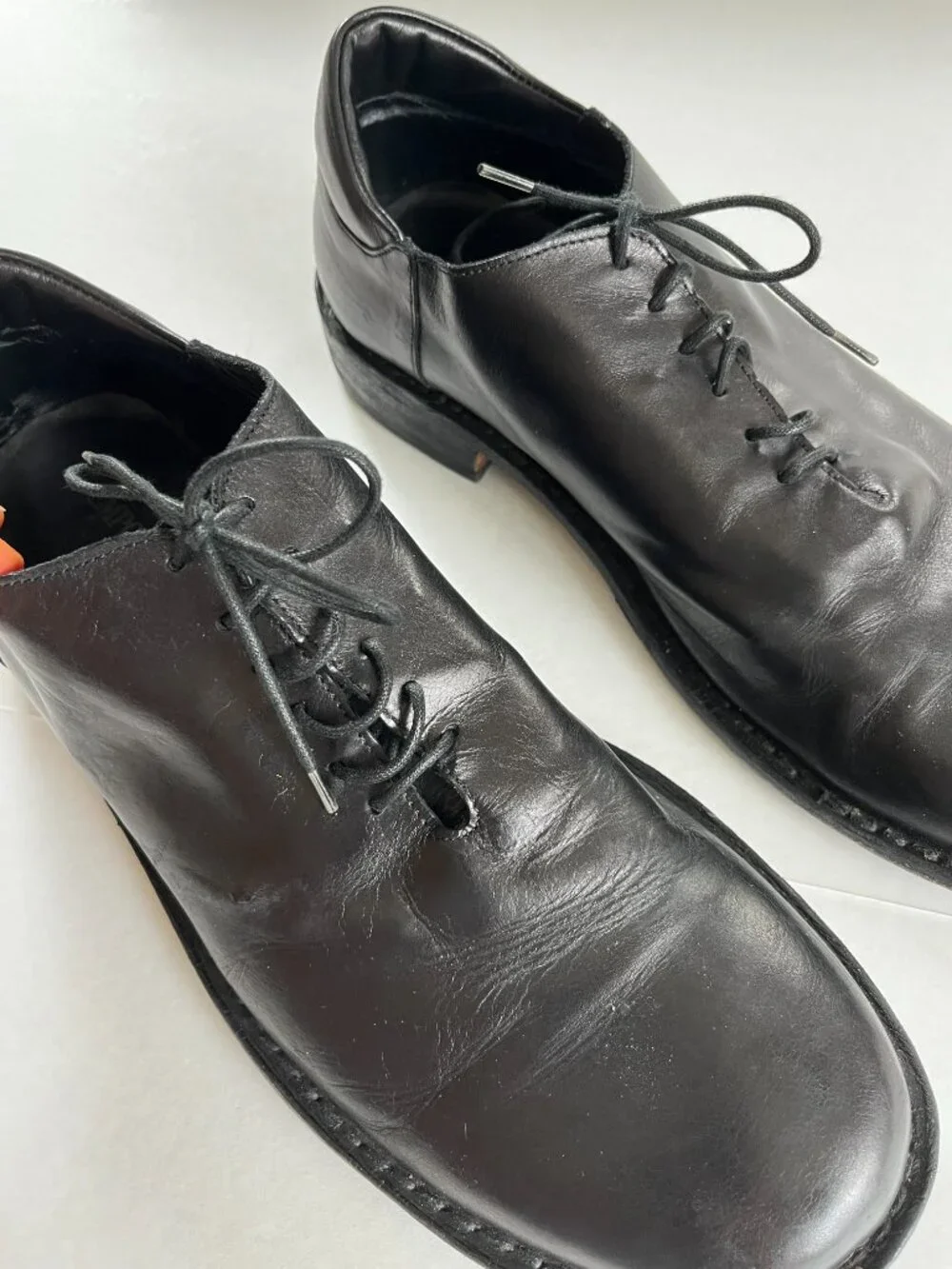 Emporio Armani Sz 11 USA Black Nappa Goat Leather Lace Ups Derby Shoes